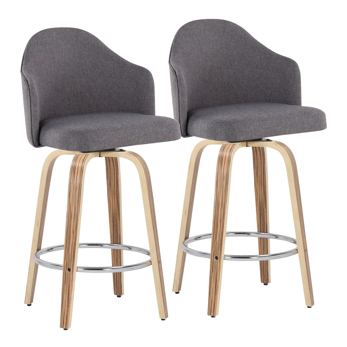 Ahoy - Mid-Century Modern Fixed Height Counter Stool With Zebra Legs / Round Chrome Footrest (Set of 2) - Gray - Furniture Home Direct