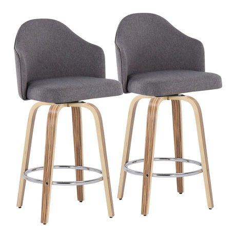 Ahoy - Mid-Century Modern Fixed Height Counter Stool With Zebra Legs / Round Chrome Footrest (Set of 2) - Gray - Furniture Home Direct