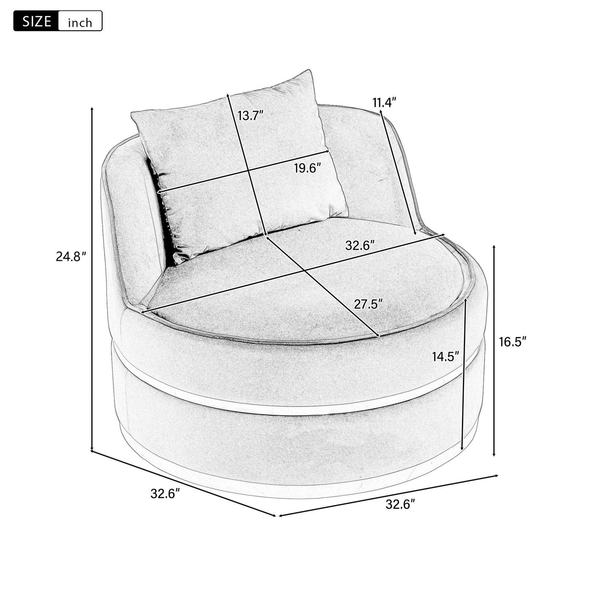 360 Degree Swivel Over Sized Upholstered Barrel Chair - Furniture Home Direct