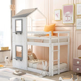 Bunk Bed Wood Bed & Roof, Window, Guardrail, Ladder - Furniture Home Direct
