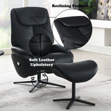 Labotina - Top Grain Leather Accent Chair With Swivel & Ottoman - Black - Furniture Home Direct