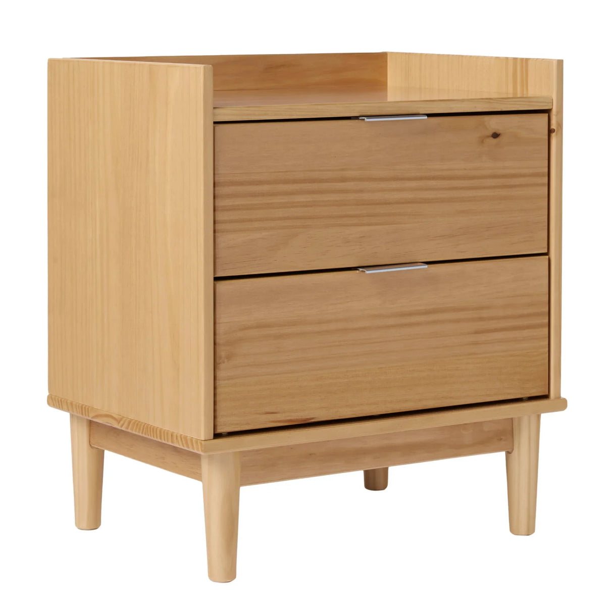 Mid Century Modern 2 Drawer Nightstand - Natural Pine - Furniture Home Direct