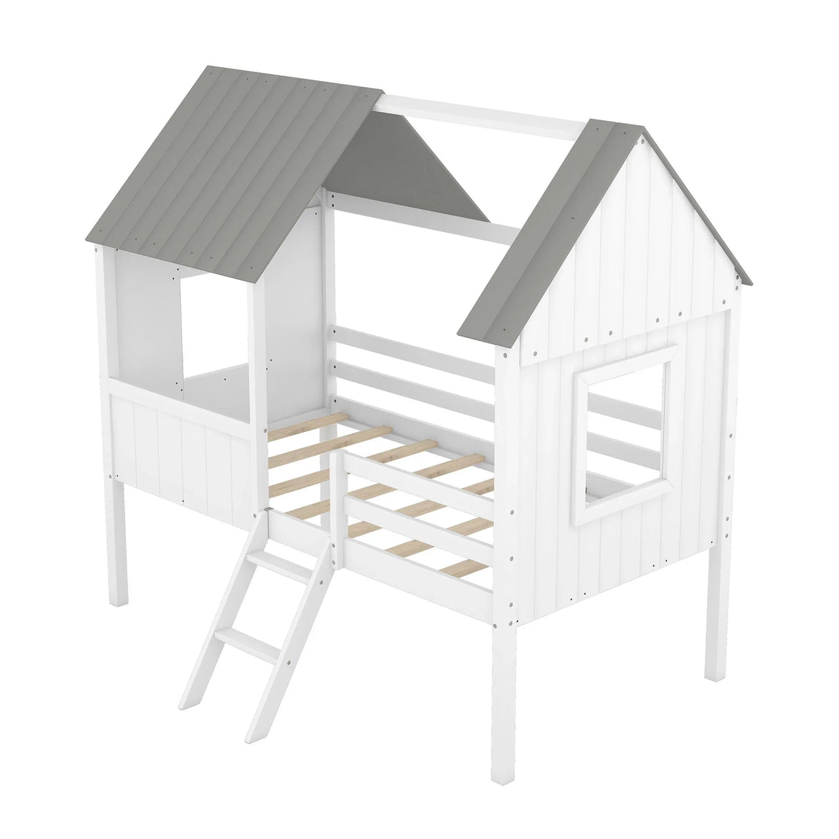 Low Loft Wooden House Bed With Two Side Windows - Furniture Home Direct