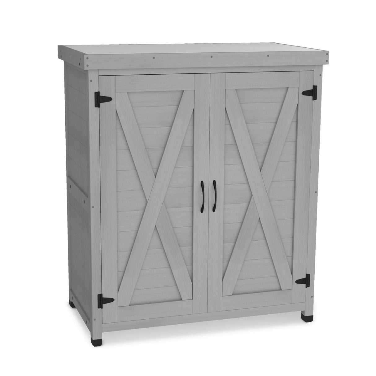Rustic Cedar Wood Potting Bench With Storage Cabinet And Metal Top For Outdoor Patio - Gray - Furniture Home Direct