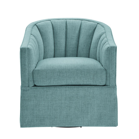 Skirted Swivel Accent Chair, Hemp-Like Polyester, Coastal