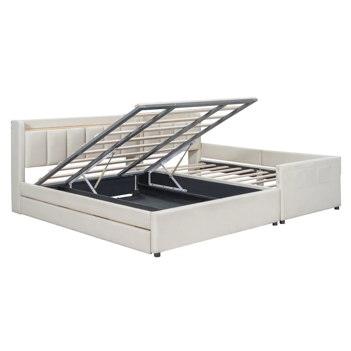 Platform Bed With Storage Drawers And USB Ports Beige - Furniture Home Direct