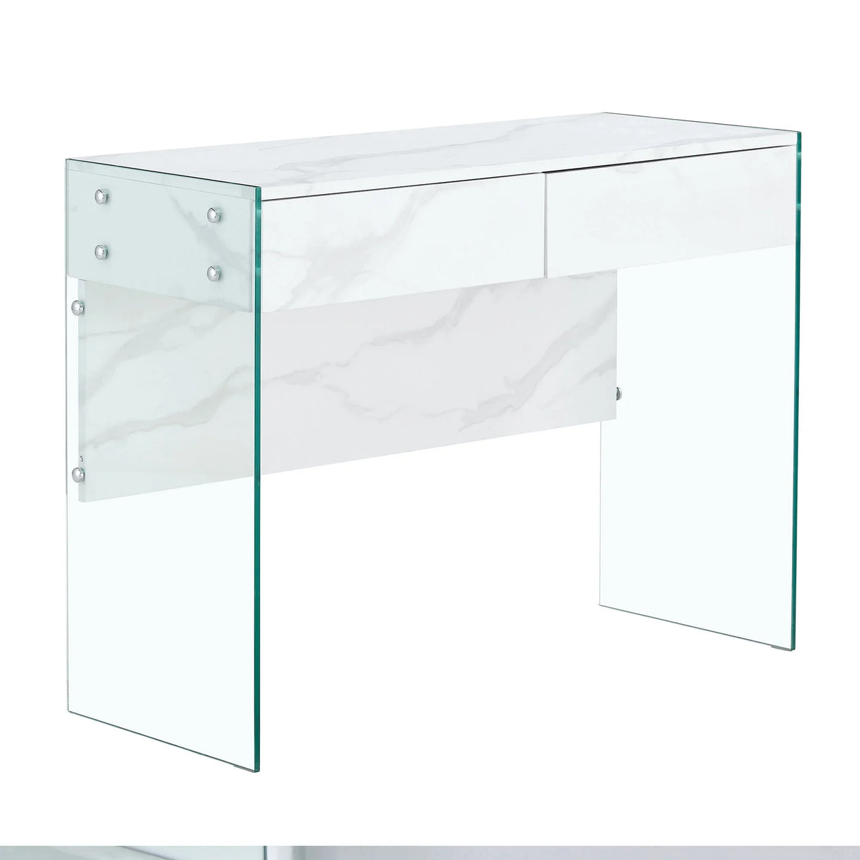White Makeup Vanity With Tempered Glass Legs - White - Furniture Home Direct