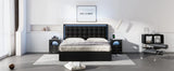 Storage Platform Bed Tufted Upholstered with LED Black - Furniture Home Direct