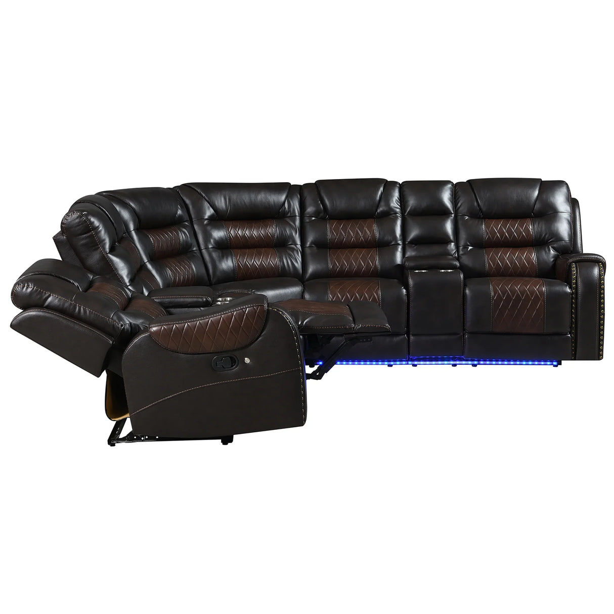 Sectional Sofa with Manual Recline LED Lights Black Brown - Furniture Home Direct