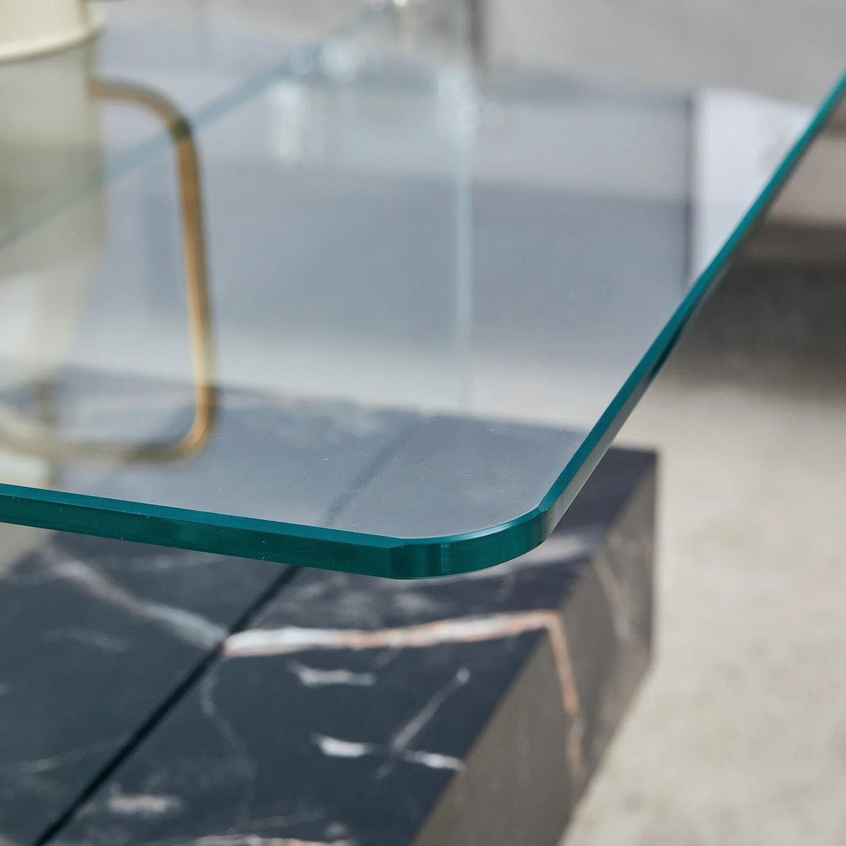 Coffee Table Two-Tier Glass With Solid Marble Base Black - Furniture Home Direct