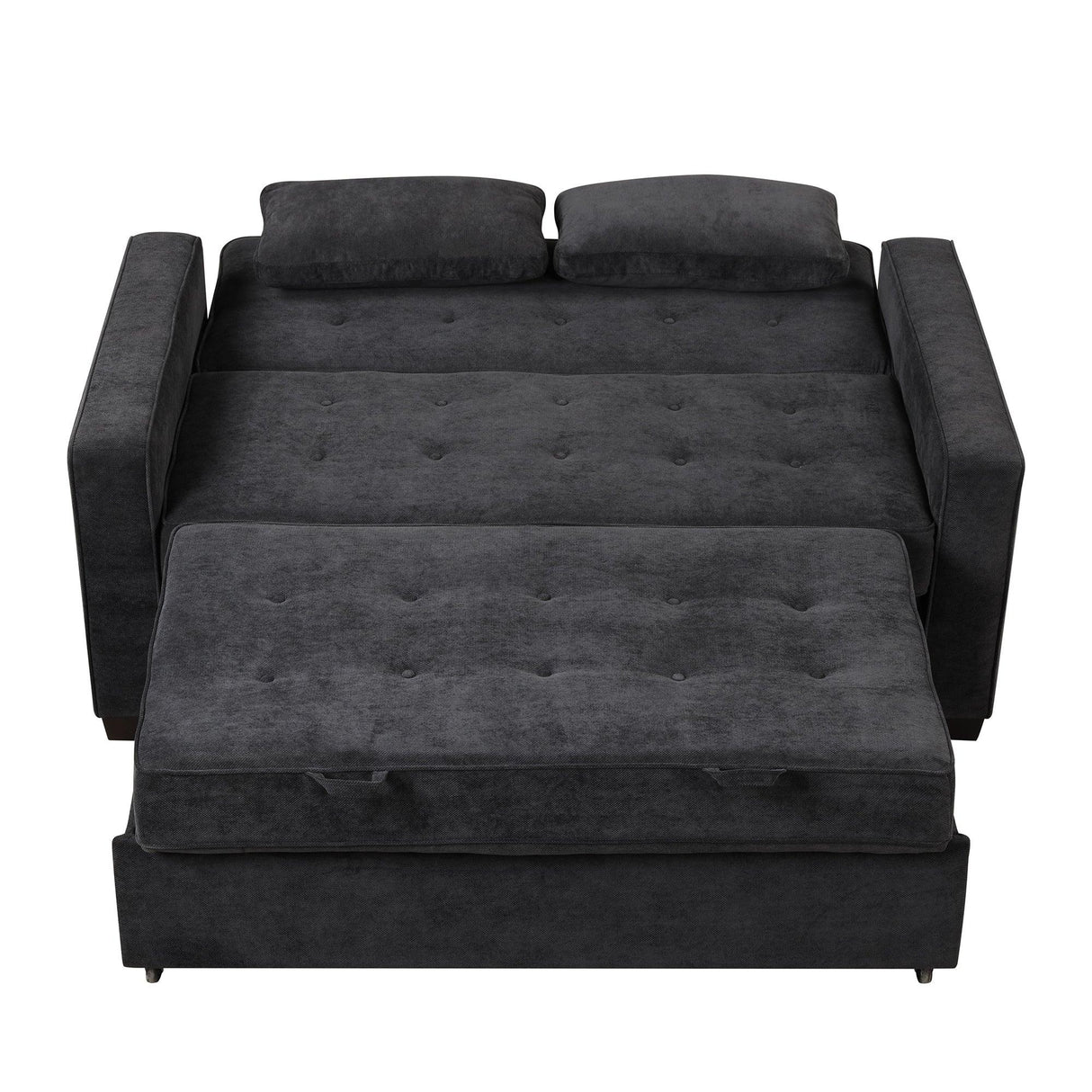 66.5" Upholstered Loveseat With Pull Out Bed, Two Throw Pillows, Dual USB Charging Port and Adjustable Backrest - Black - Furniture Home Direct