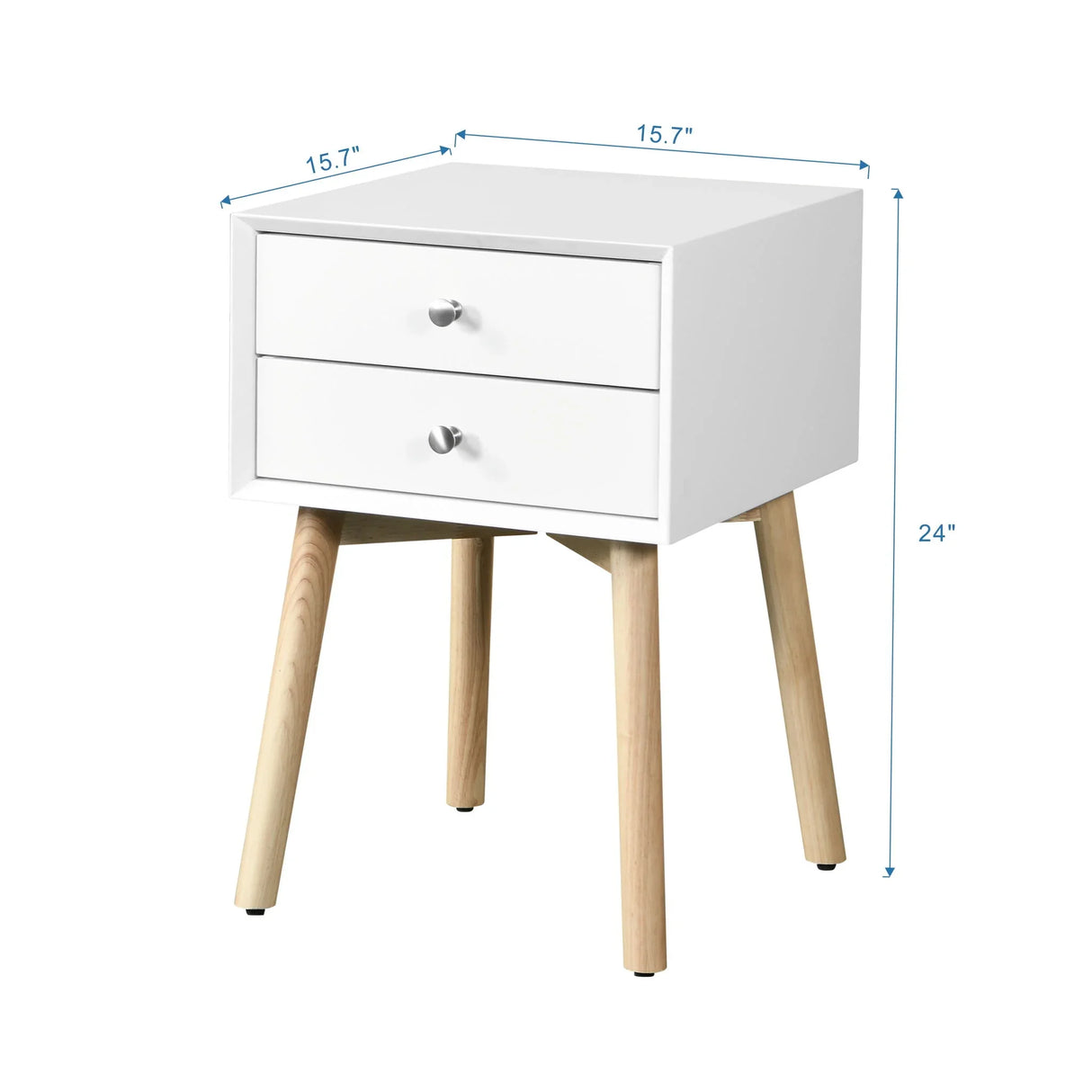 Mid Century Modern Nightstand With 2 Drawers - White - Furniture Home Direct