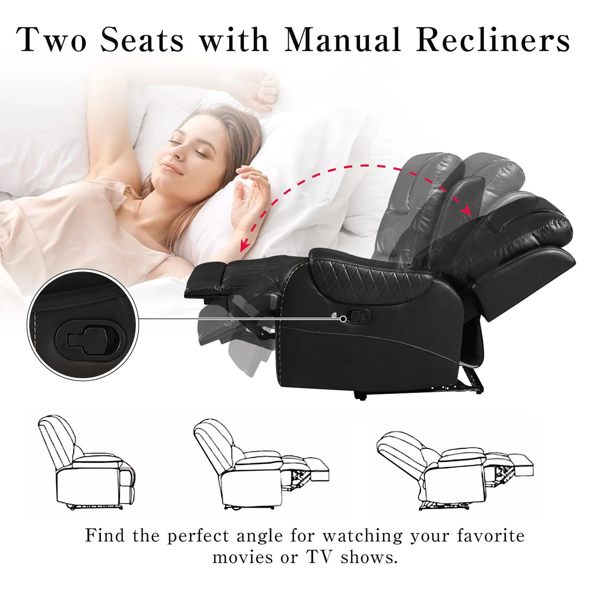 Sectional Sofa Manual Reclining With LED Light Strips Black - Furniture Home Direct