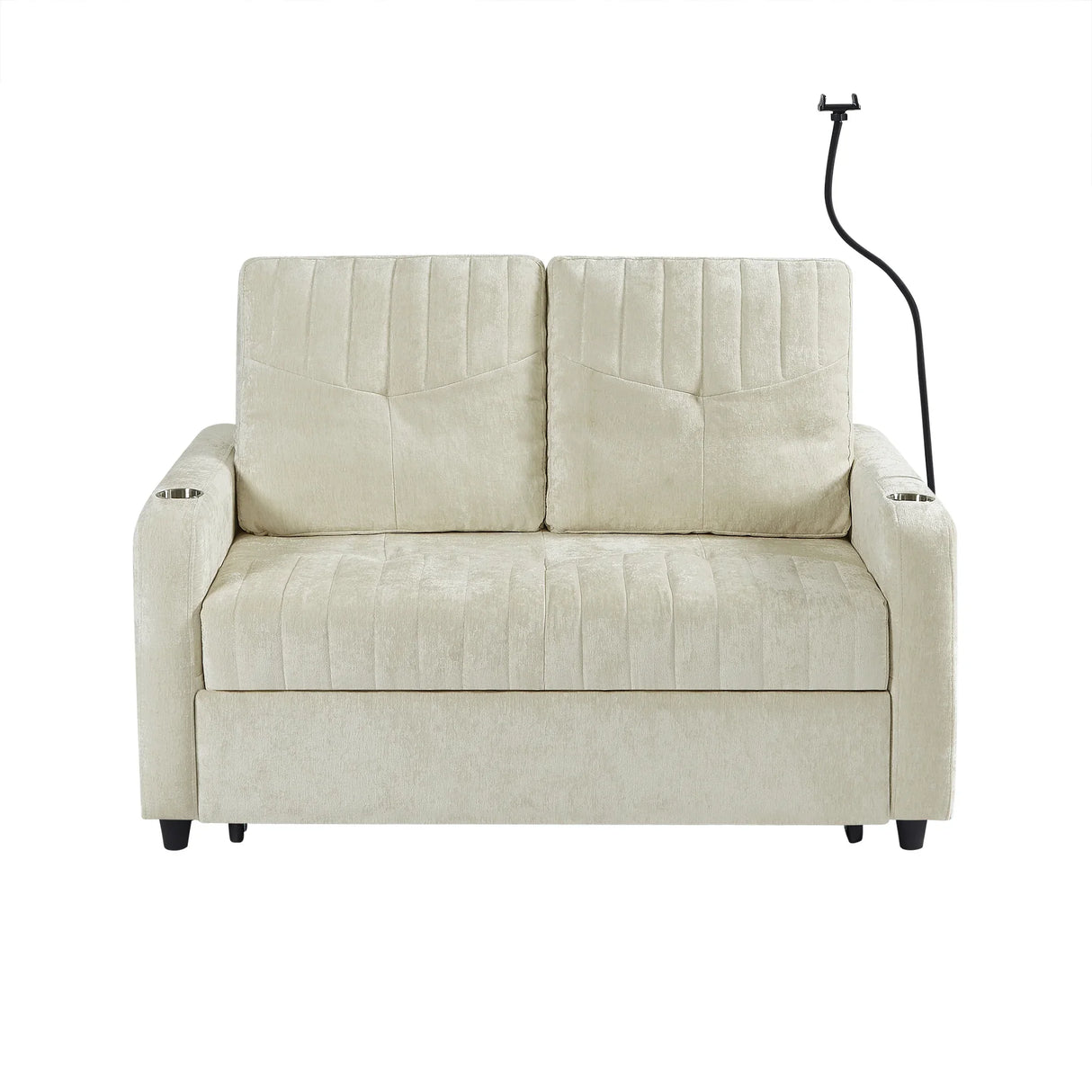 Sleeper Sofa With Adjustable Backrest, Two Cup Holders, Phone Holder, Three Charging Ports And Side Storage Pockets- Beige - Furniture Home Direct