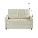 Sleeper Sofa With Adjustable Backrest, Two Cup Holders, Phone Holder, Three Charging Ports And Side Storage Pockets- Beige - Furniture Home Direct