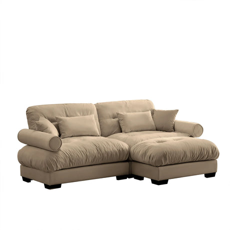 Modern Sectional Sofa With Ottoman, Round Bolster Armrests, Waist And Throw Pillows - Furniture Home Direct