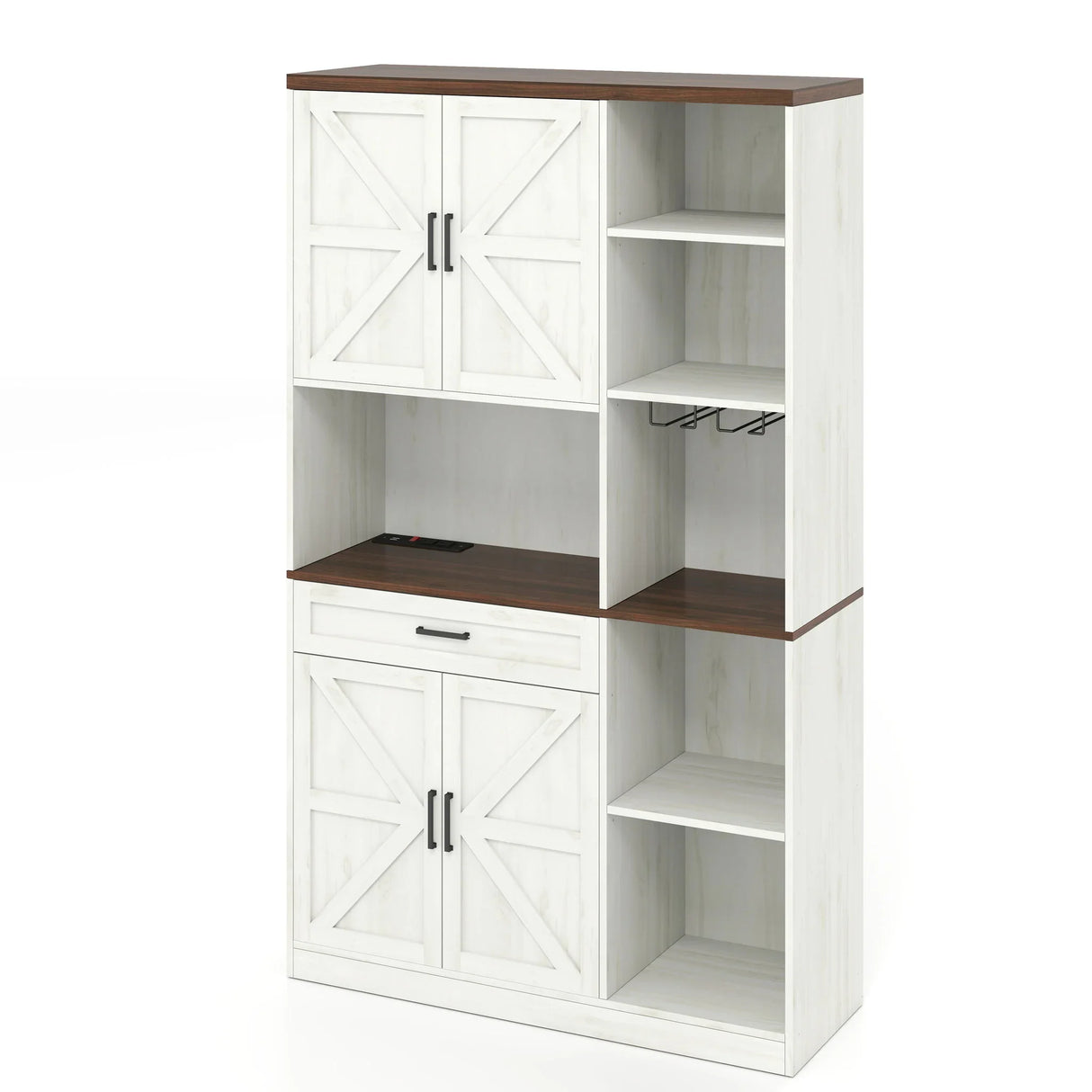 Farmhouse Kitchen Pantry Storage Cabinet - Brown / Antique White - Furniture Home Direct