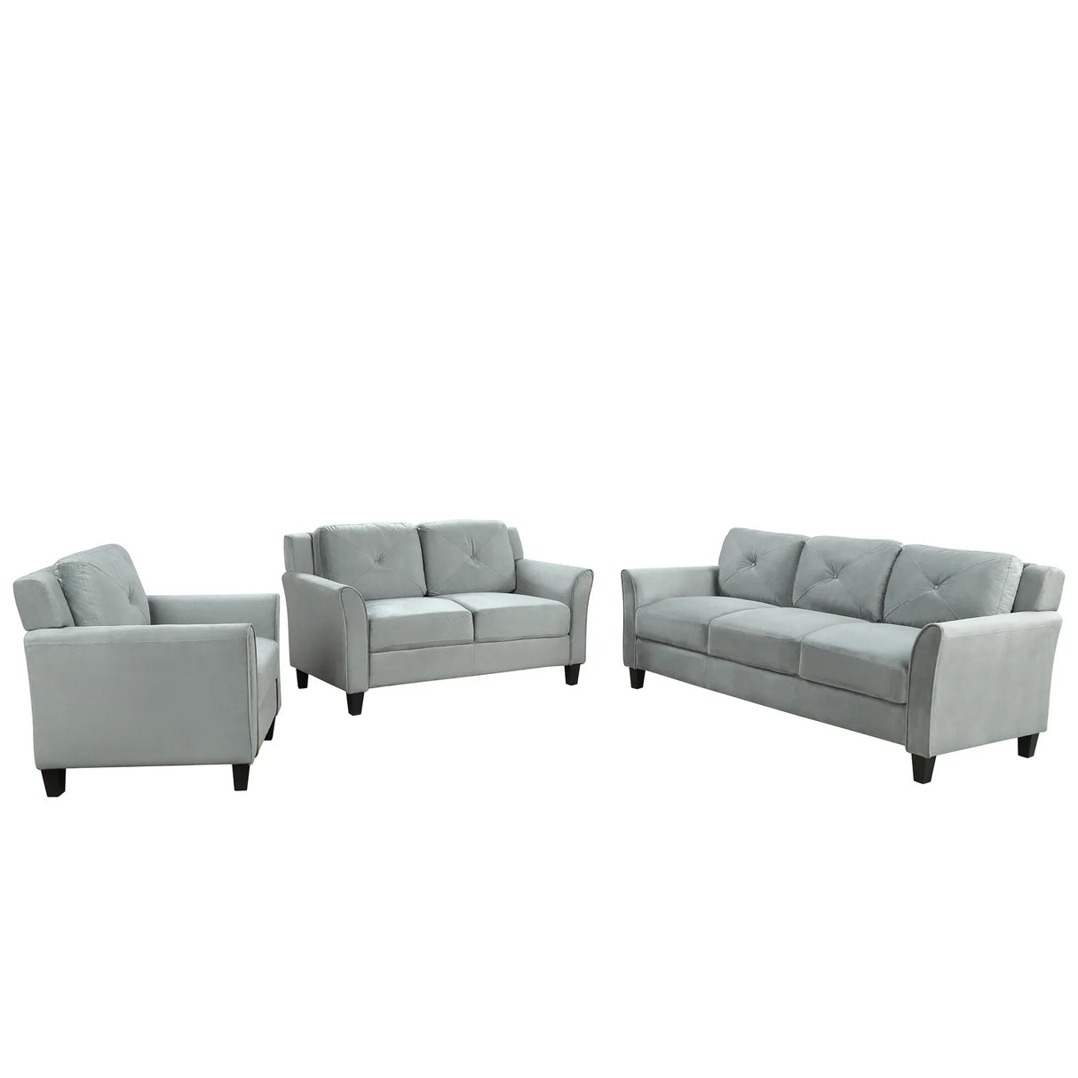 Tufted 3 Piece Living room Set Sofa, love Seat and Chair - Foam Green - Furniture Home Direct