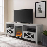 Industrial Farmhouse Metal Mesh Drop Down X Door Fireplace TV Stand - Furniture Home Direct