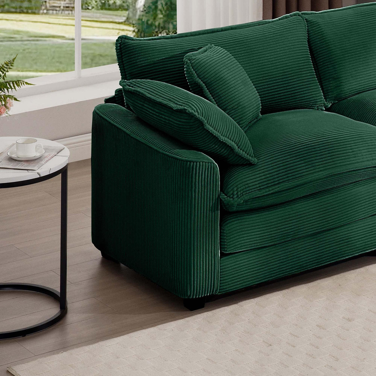 Sofa and Loveseat Set - Green Corduroy Fabric - Furniture Home Direct