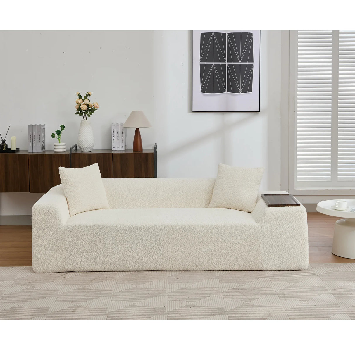2 Piece Boucle Cloud Living Room Set, Beige - Furniture Home Direct