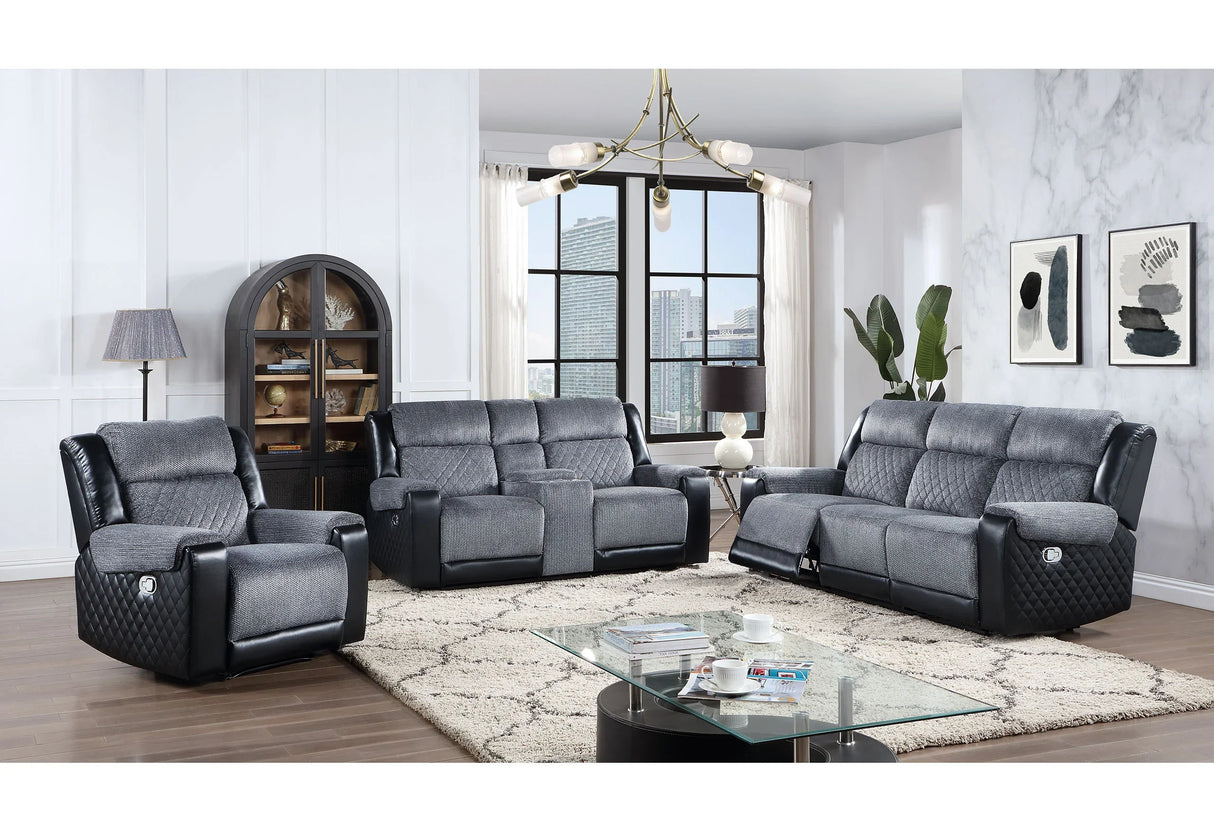 Reclining Sofa Two-Tone Upholstery Premium Gray and Black - Furniture Home Direct