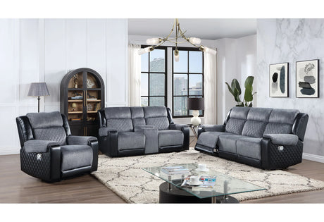 Reclining Living Room Set In Grey Fabric And Quilted Black - Furniture Home Direct