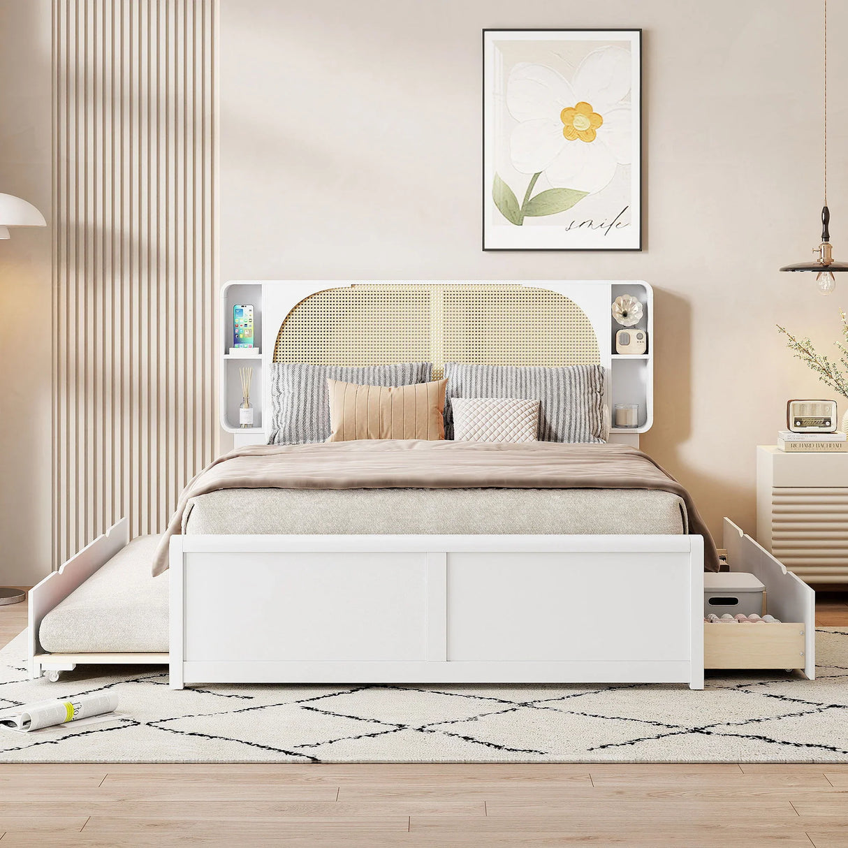Headboard Bed With 2 Drawers And Trundle - Furniture Home Direct