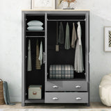 3 Door Storage Wardrobe With Cabinets And 2 Hanging Rods - Gray - Furniture Home Direct