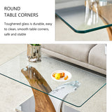Coffee Table Glass Top With Wooden Base Modern Brown - Furniture Home Direct