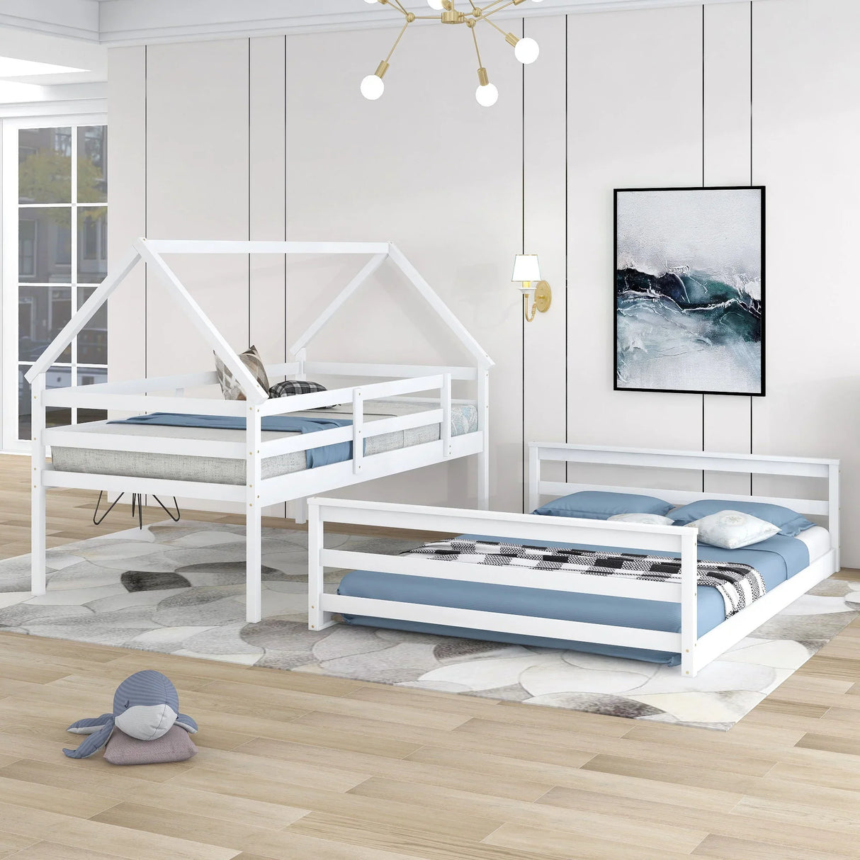 Twin Over Full House Bunk Bed With Built-In Ladder - Furniture Home Direct
