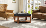 Round Ottoman Coffee Table Oversized Tufted Wood Base Black - Furniture Home Direct