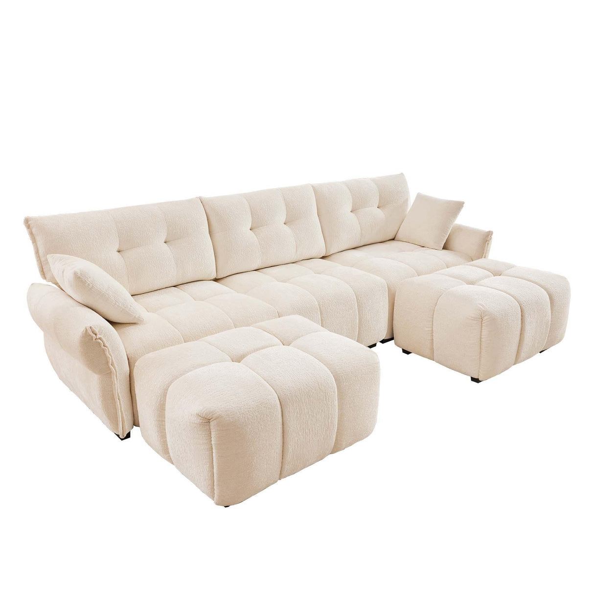 Sofa Set With Ottoman And Pillows, Textured, High Resilience Cushions - Furniture Home Direct