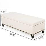 Upholstered Storage Ottoman With Nailhead Trim - Beige