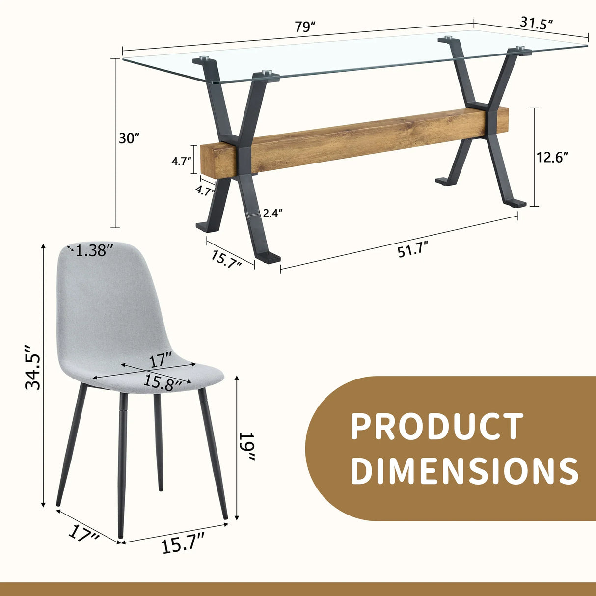 Dining Set Glass Top Table With Six Chairs In Gray - Furniture Home Direct