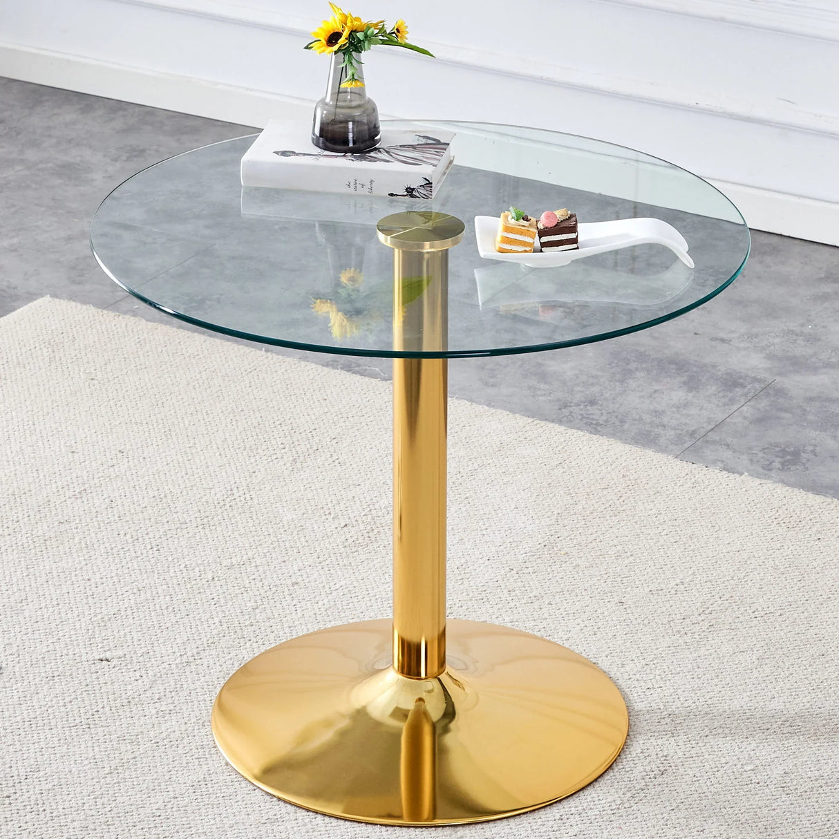 Modern Minimalist Round Dining Table With Glass Top - Furniture Home Direct