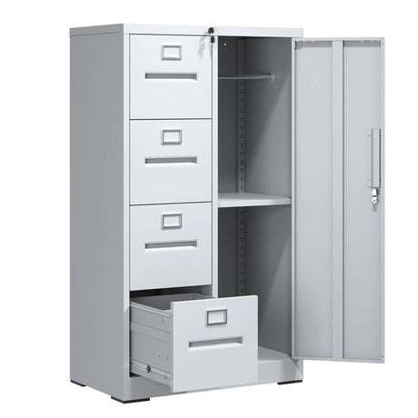 Metal Storage Vertical Filing Cabinet With Lock, 4 Drawers, 1 Door, Steel Construction, School / Office Use - Furniture Home Direct