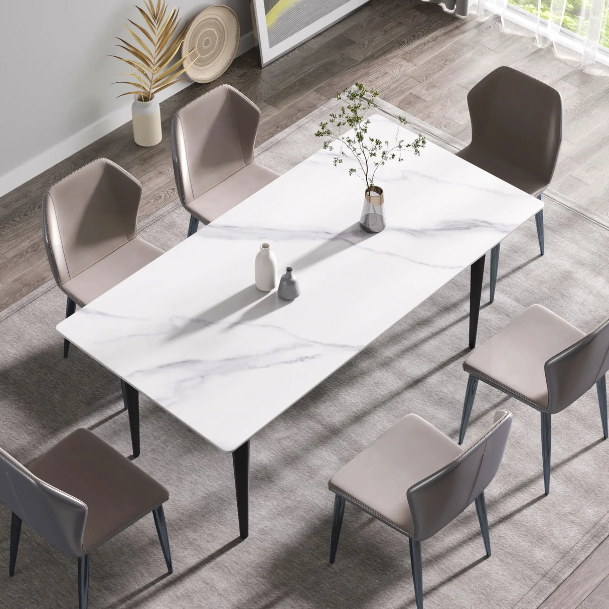 70.87" Modern Artificial Stone White Straight Edge Black Metal Leg Dining Table, Can Accommodate 6-8 People - White / Black - Furniture Home Direct
