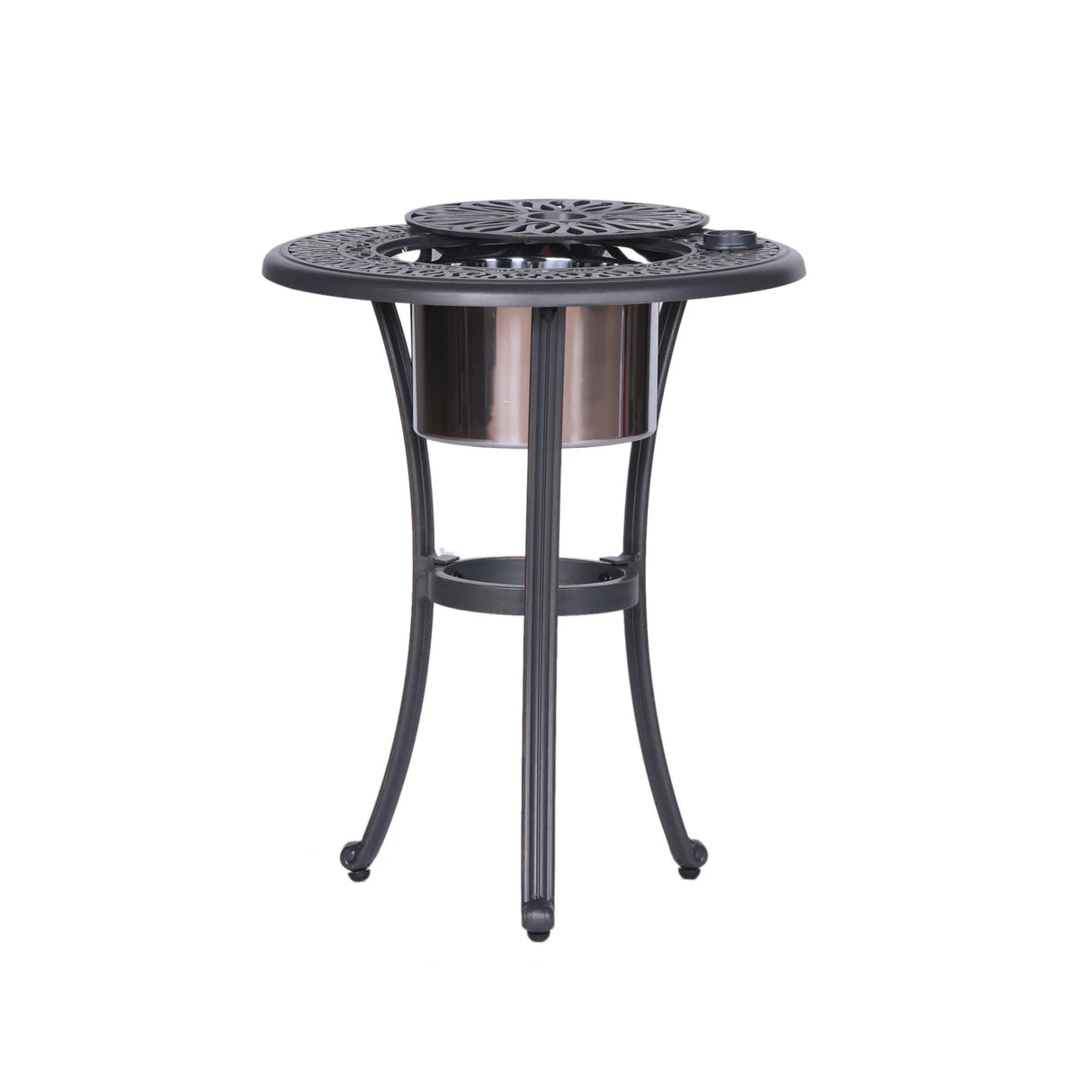 Outdoor Patio Aluminum Round Bistro Table/Side Table With Ice Bucket - Gunmetal - Furniture Home Direct