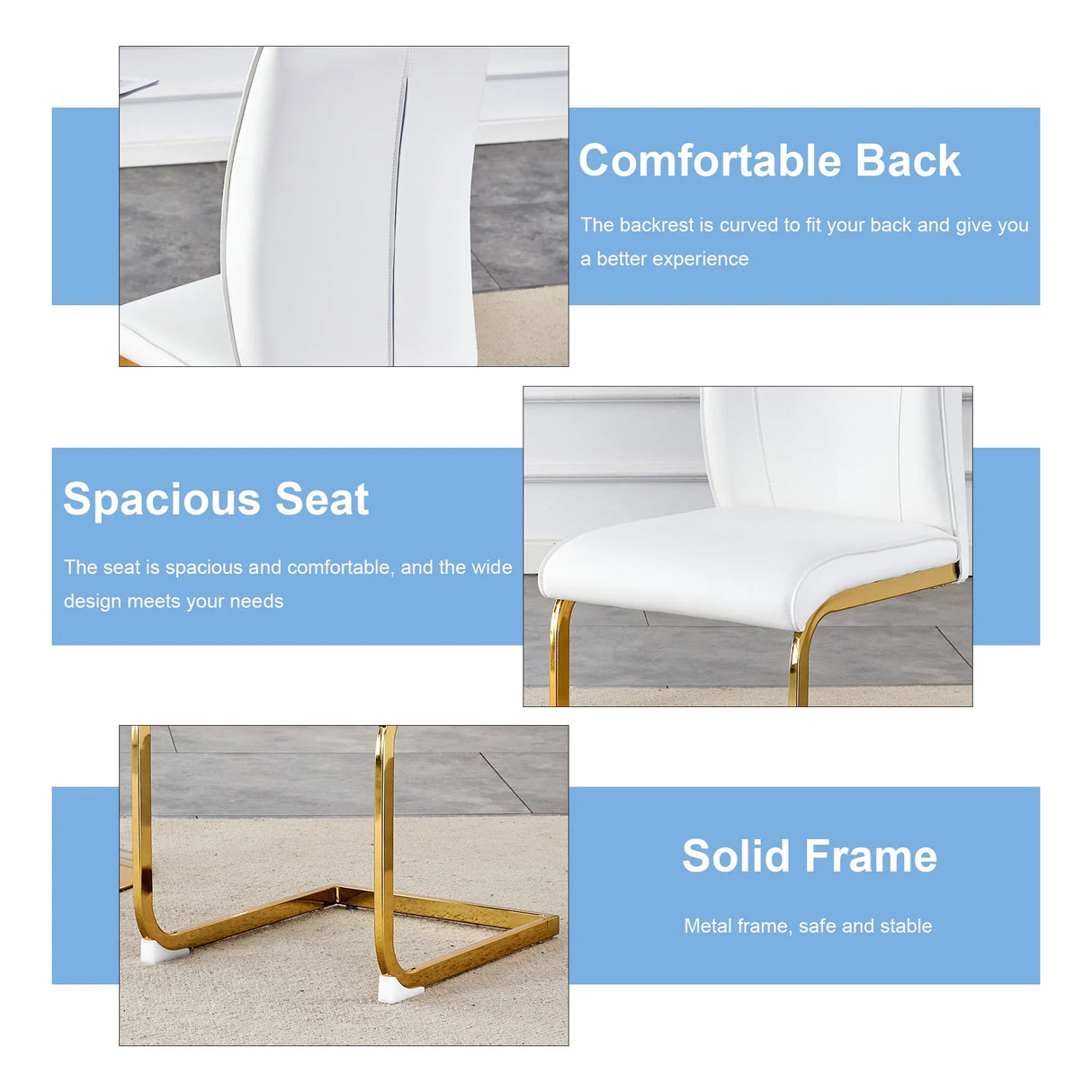 Dining Chairs Gold Frame Upholstered Set of 4 White - Furniture Home Direct