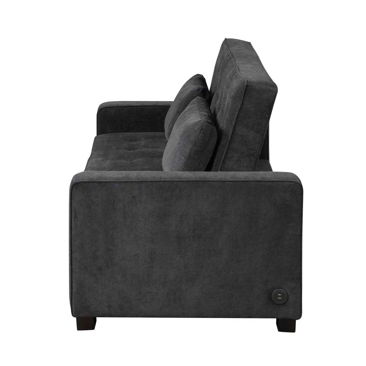 66.5" Upholstered Loveseat With Pull Out Bed, Two Throw Pillows, Dual USB Charging Port and Adjustable Backrest - Black - Furniture Home Direct
