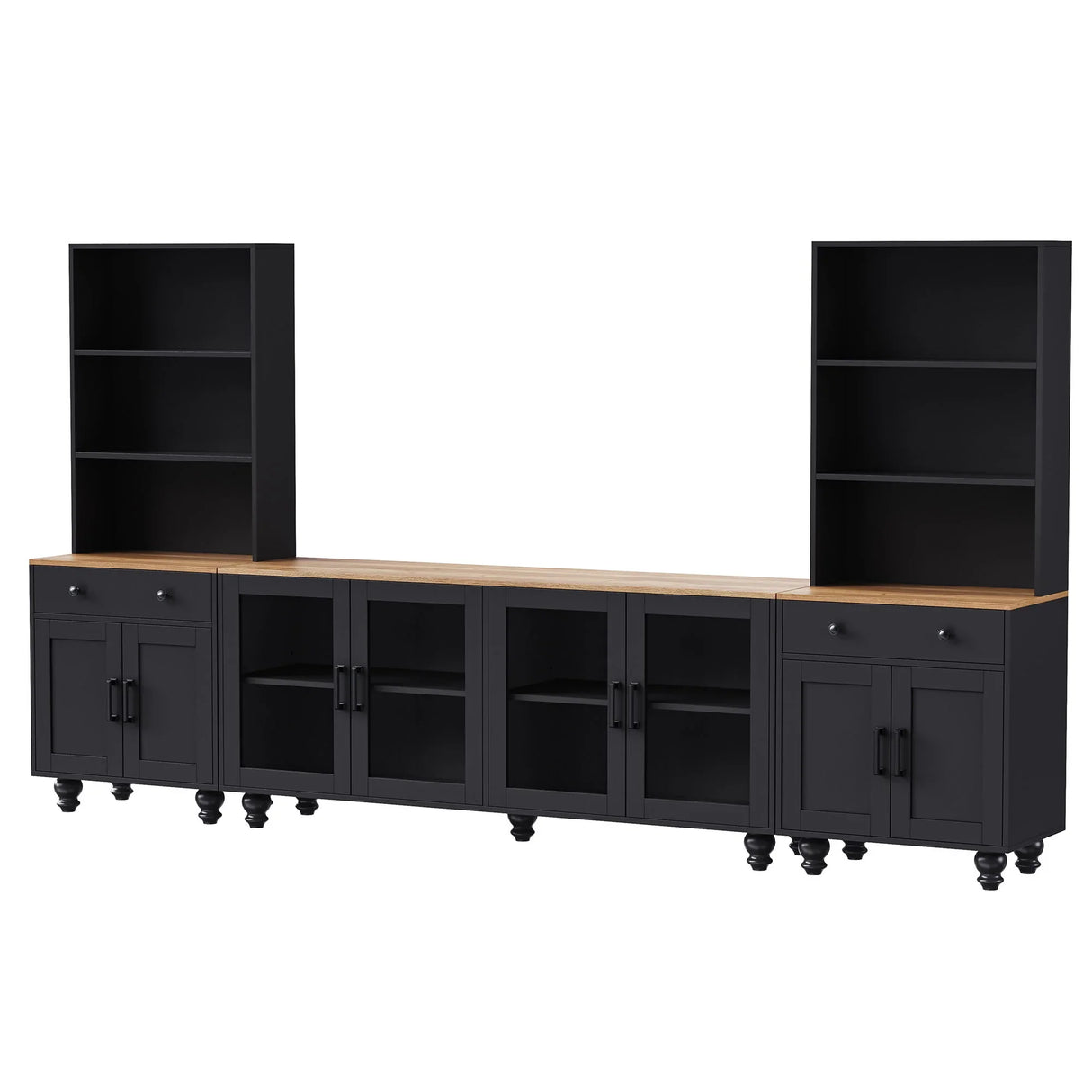 Farmhouse TV Stand With Solid Wood Gourd Shaped Legs For TVs Up To 70" - Furniture Home Direct
