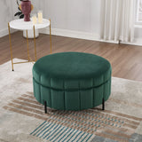 Upholstered Round Ottoman With Reversible Lid, Channel Tufted Pumpkin Shape - Furniture Home Direct