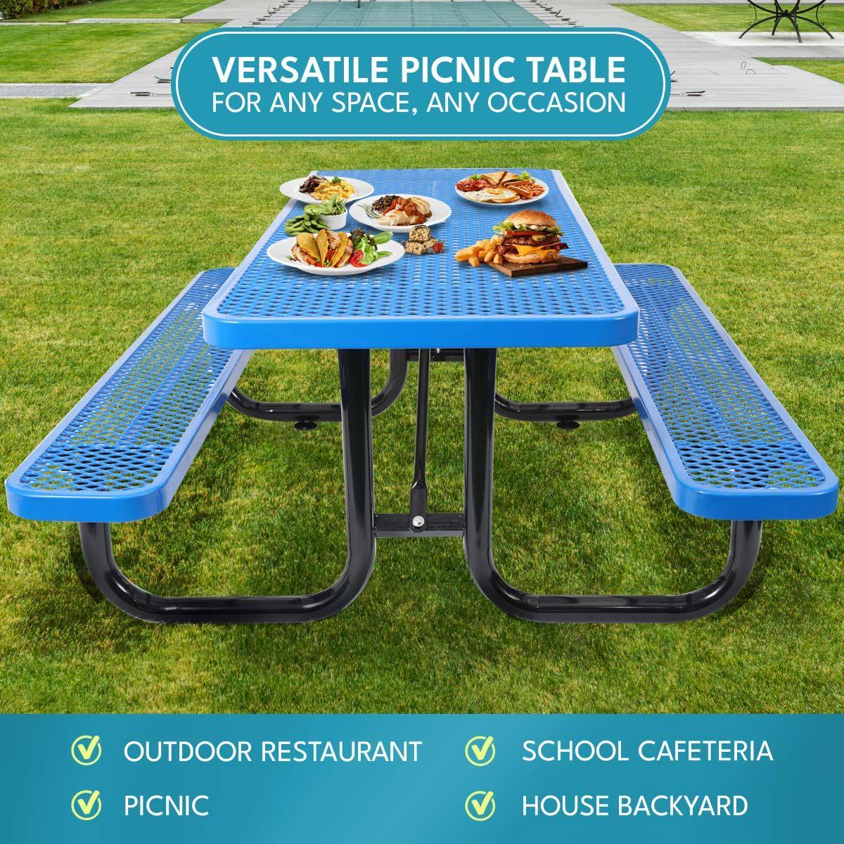 Outdoor Steel Picnic Rectangular Table With Umbrella Pole - Furniture Home Direct