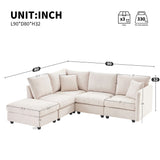 Modern Sectional Sofa With Vertical Stripes, 2 Pillows, 5 Seat Couch With Convertible Ottoman, Various Combinations, L-Shape Indoor Furniture For Living Room - Furniture Home Direct