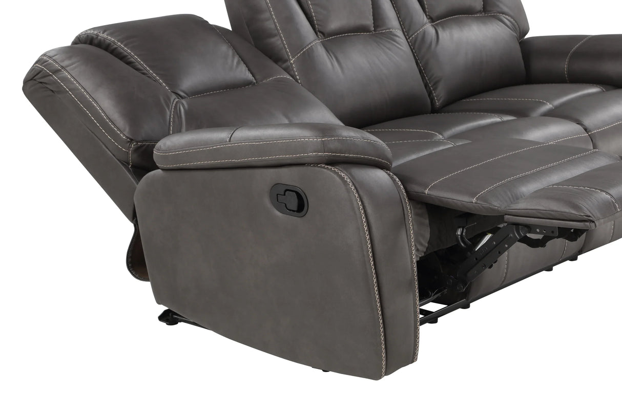 Reclining Sofa Three Seat Faux Leather Cushioned Charcoal - Furniture Home Direct