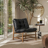 Oxford Leather Mid-Century Modern Accent Chair - Noir Black - Furniture Home Direct