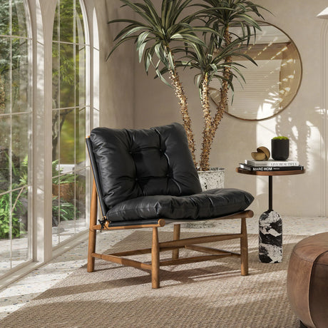 Oxford Leather Mid-Century Modern Accent Chair - Noir Black - Furniture Home Direct