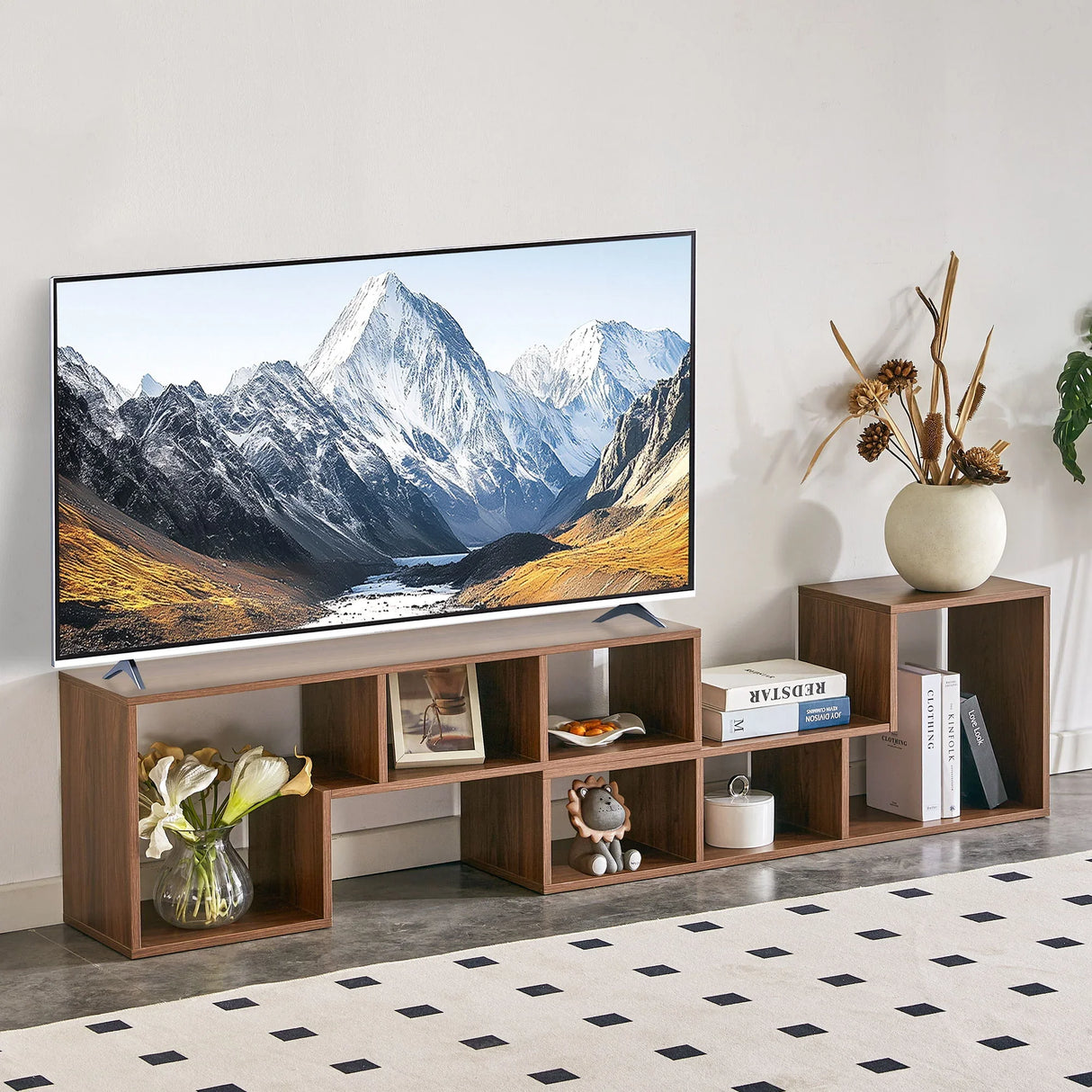 Minimalist Cube TV Stand With Adjustable Open Storage Shelves - Furniture Home Direct