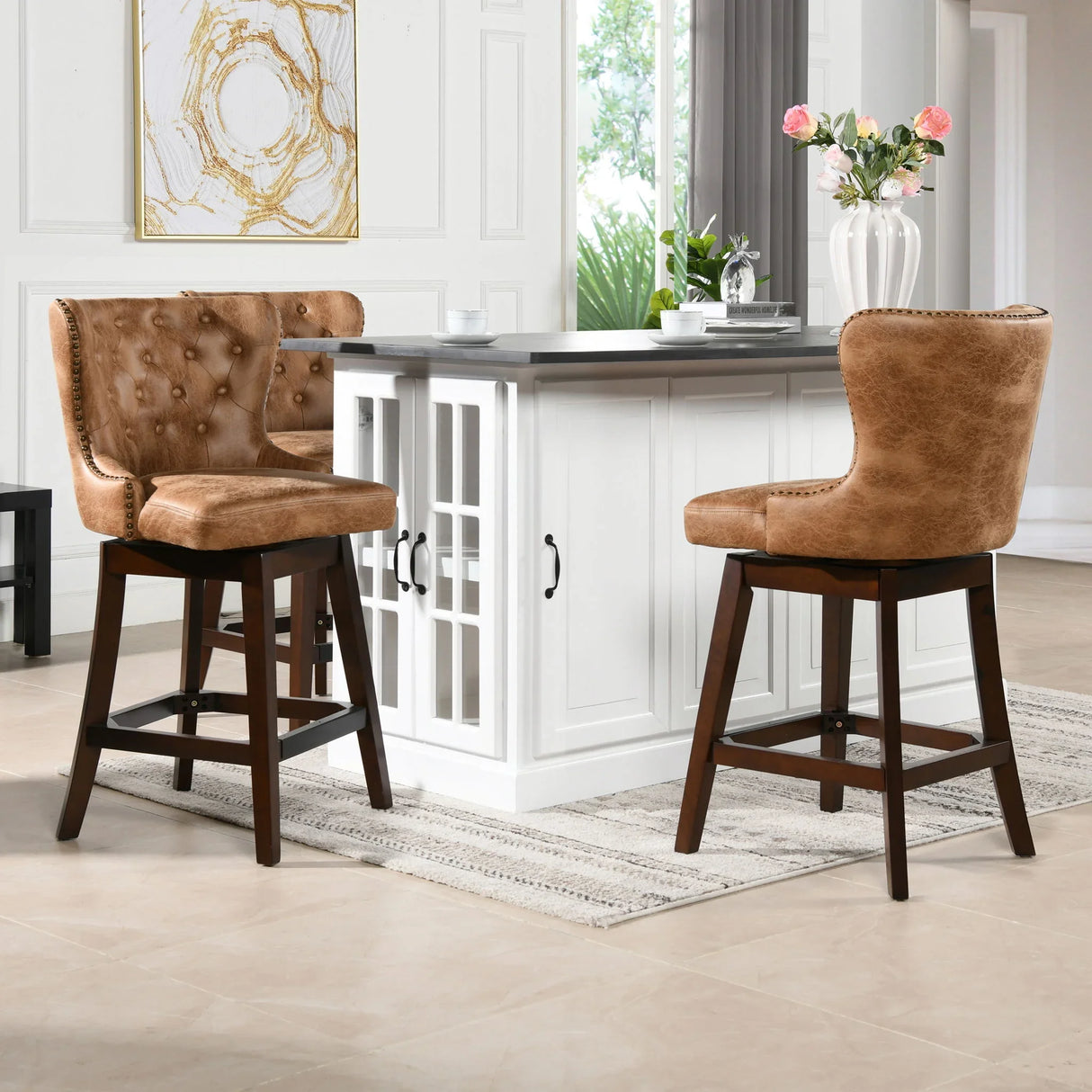 Holmes - Tufted High Back 360 Swivel Counter Height Barstool - Furniture Home Direct